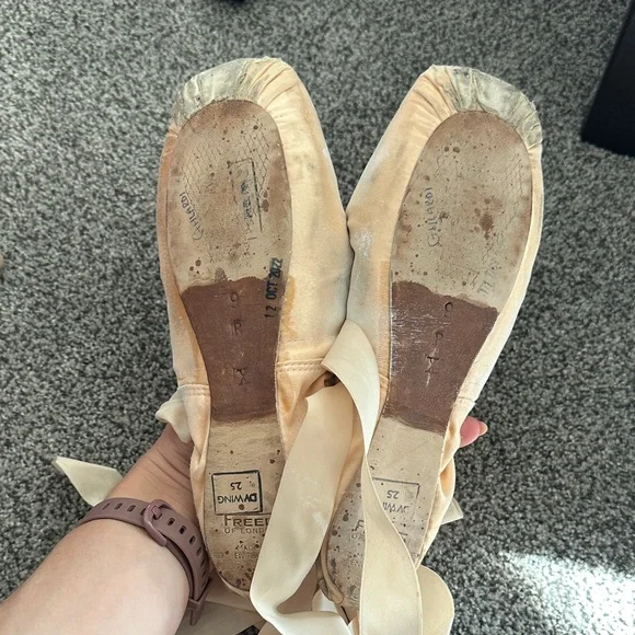 White Ballet Pointe Shoes with Ribbons - Picture 2 of 2